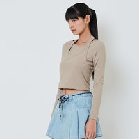 Women 2-Way Knit Top - Khaki - SW2601009B
