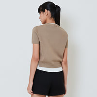 Women Contrast Knit Top - Khaki - SW2601013C