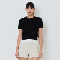 Women Contrast Knit Top - Black - SW2601013D