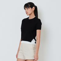 Women Contrast Knit Top - Black - SW2601013D
