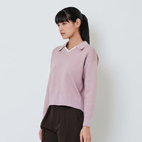Women Contrast Polo Sweater - Pink - SW2601014A