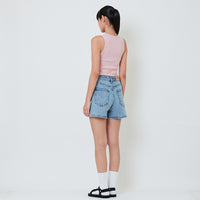 Women High Waist Bermuda Shorts - Light Blue - SW2601026B