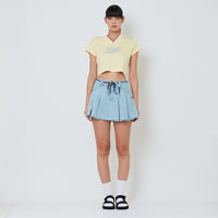 Women Pleated Denim Skirt - Light Blue - SW2601027B