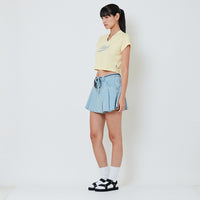 Women Pleated Denim Skirt - Light Blue - SW2601027B