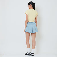 Women Pleated Denim Skirt - Light Blue - SW2601027B