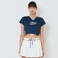 Women Cropped Jersey Top - Navy - SW2601032B