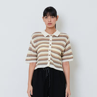 Women Hollow Out Mesh Shirt - Yellow - SW2601033A