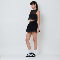Women Mesh Skirt - Black - SW2601035B