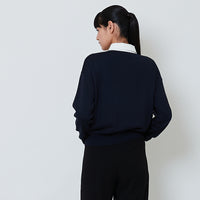 Women Combined Knit Cardigan - Navy - SW2602051B