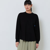 Women Drawstring Long Sleeve Top - Black - SW2603072B