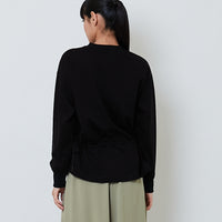 Women Drawstring Long Sleeve Top - Black - SW2603072B