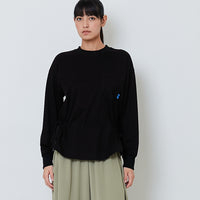 Women Drawstring Long Sleeve Top - Black - SW2603072B