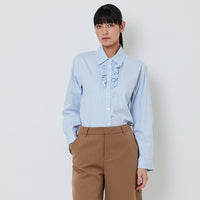 Women Ruffled-Placket Shirt - Light Blue - SW2603076B