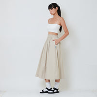Women Elastic Waist Skirt - Beige - SW2603078A