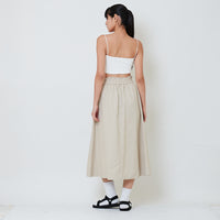 Women Elastic Waist Skirt - Beige - SW2603078A