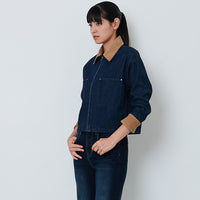 Women Corduroy Collar Denim Jacket - Blue - SW2603084A