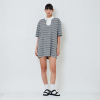 Women Striped Polo Short Dress - Grey - SW2603088A