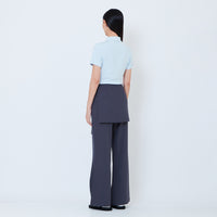 Women Straight Cut Pants with Skirt Overlay - Grey - SW2603102A