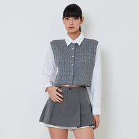 Women 2-in-1 Yarn Knit Shirt - Grey - SW2603104A
