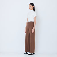 Women Elastic Waist Long Pants - Brown - SW2605148B