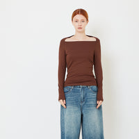 Women Ribbed Long Sleeve Top - Brown - SW2606116C