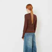 Women Ribbed Long Sleeve Top - Brown - SW2606116C