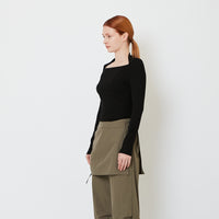 Women Ribbed Long Sleeve Top - Black - SW2606116D
