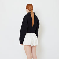 Women Ruffled Neoprene Jacket - Navy - SW2606134B