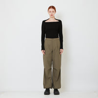 Women Straight Cut Pants with Skirt Overlay - Khaki - SW2606135A