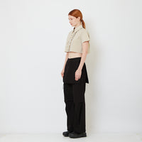 Women Straight Cut Pants with Skirt Overlay - Black - SW2606135B