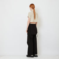 Women Straight Cut Pants with Skirt Overlay - Black - SW2606135B