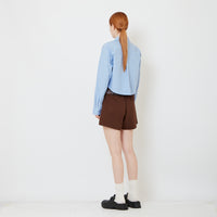 Women Double Waisted Ruffle Shorts - Brown - SW2608152A