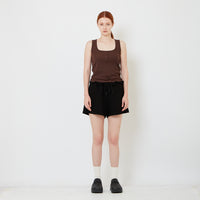 Women Double Waisted Ruffle Shorts - Black - SW2608152B