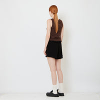 Women Double Waisted Ruffle Shorts - Black - SW2608152B