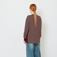 Women Striped Combined Top - Wine - SW2608155A