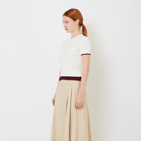 Women Cropped Cable Knit Top with Ruffles - Off White - SW2608156A