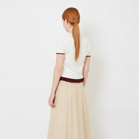 Women Cropped Cable Knit Top with Ruffles - Off White - SW2608156A