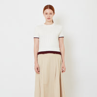Women Cropped Cable Knit Top with Ruffles - Off White - SW2608156A