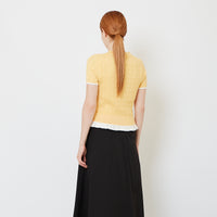 Women Cropped Cable Knit Top with Ruffles - Yellow - SW2608156B