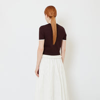 Women Cropped Argyle Knit Top with Ruffles - Dark Brown - SW2608157A