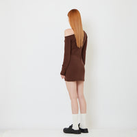 Women Off-Shoulder Dress - Brown - SW2608177A