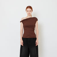 Women One Shoulder Knit Top - Brown - SW2608179C
