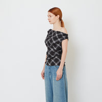 Women Checkered Off Shoulder Top - Black - SW2609249A