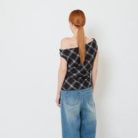 Women Checkered Off Shoulder Top - Black - SW2609249A