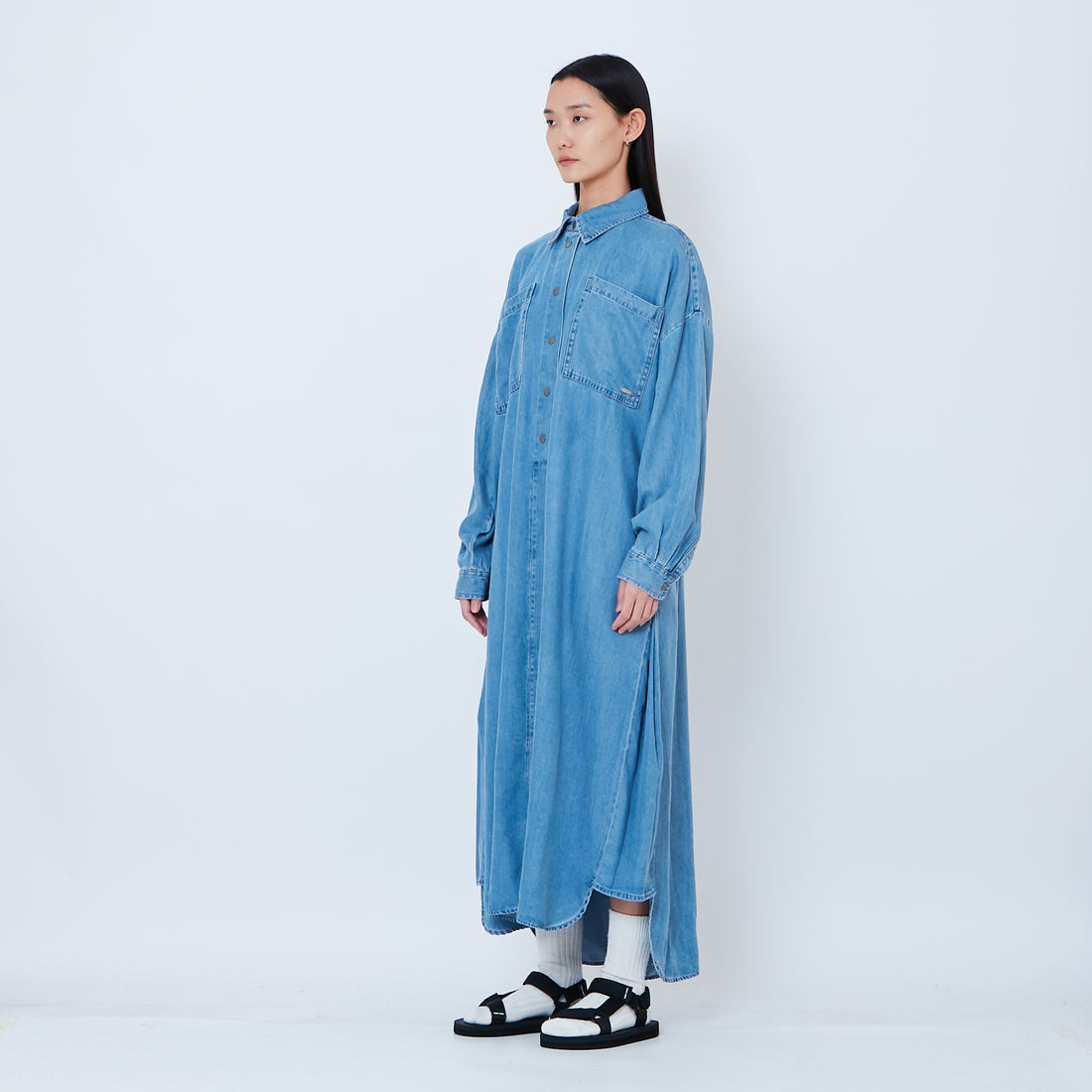 Women Chambray Oversized Dress - Light Blue - SW2602055A