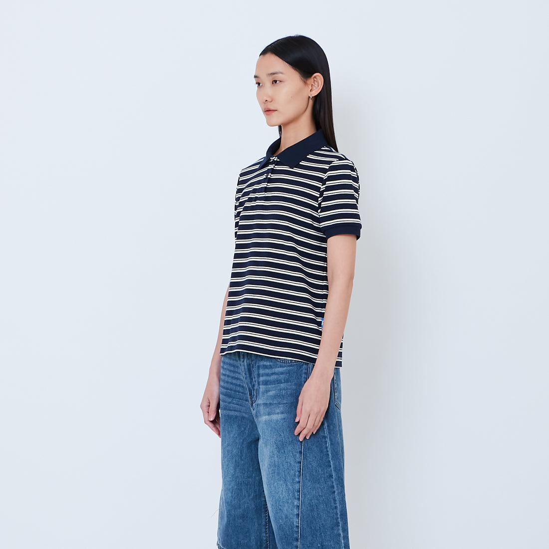 Women Striped Polo Top - Navy - SW2603071B