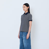 Women Striped Polo Top - Navy - SW2603071B
