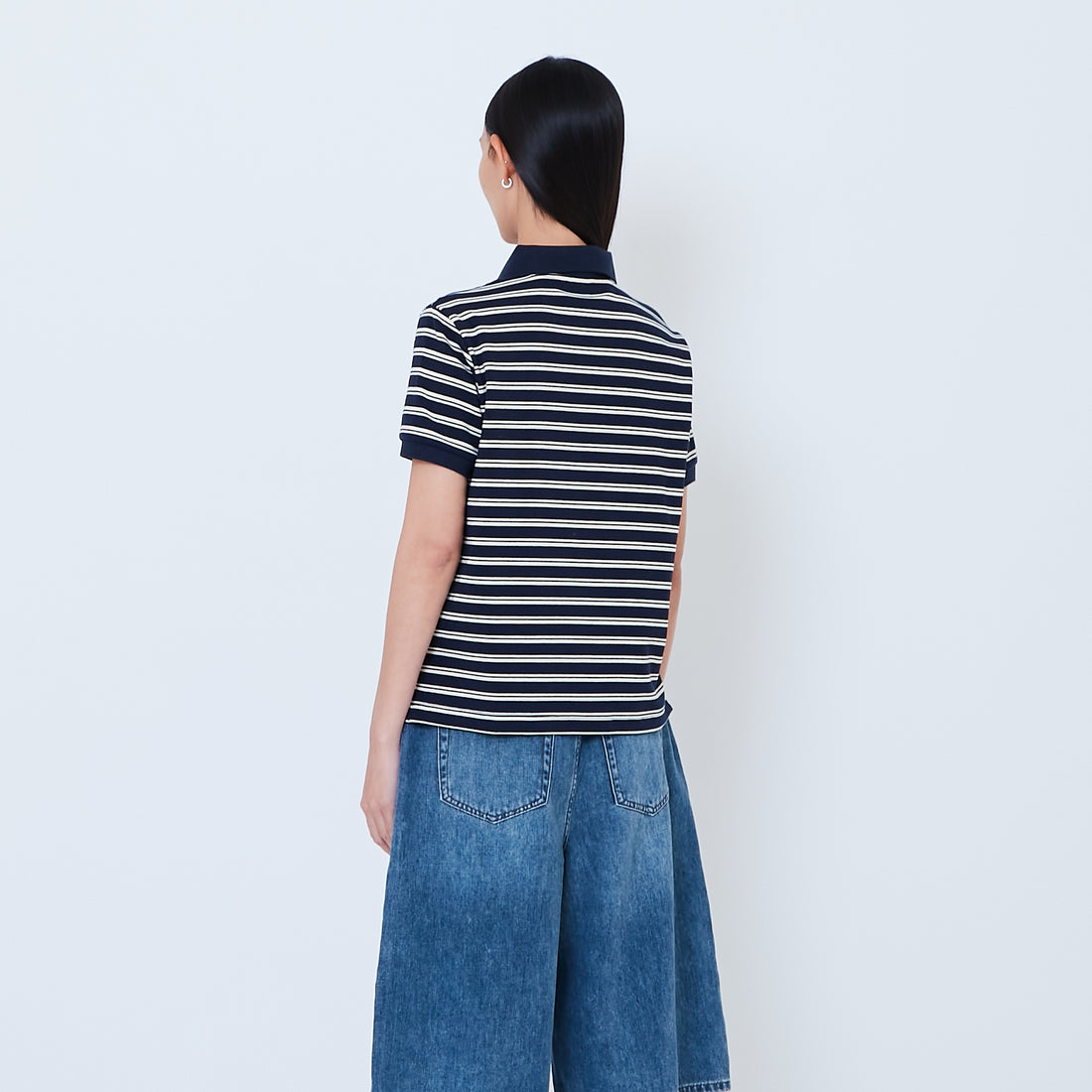 Women Striped Polo Top - Navy - SW2603071B