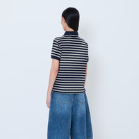 Women Striped Polo Top - Navy - SW2603071B