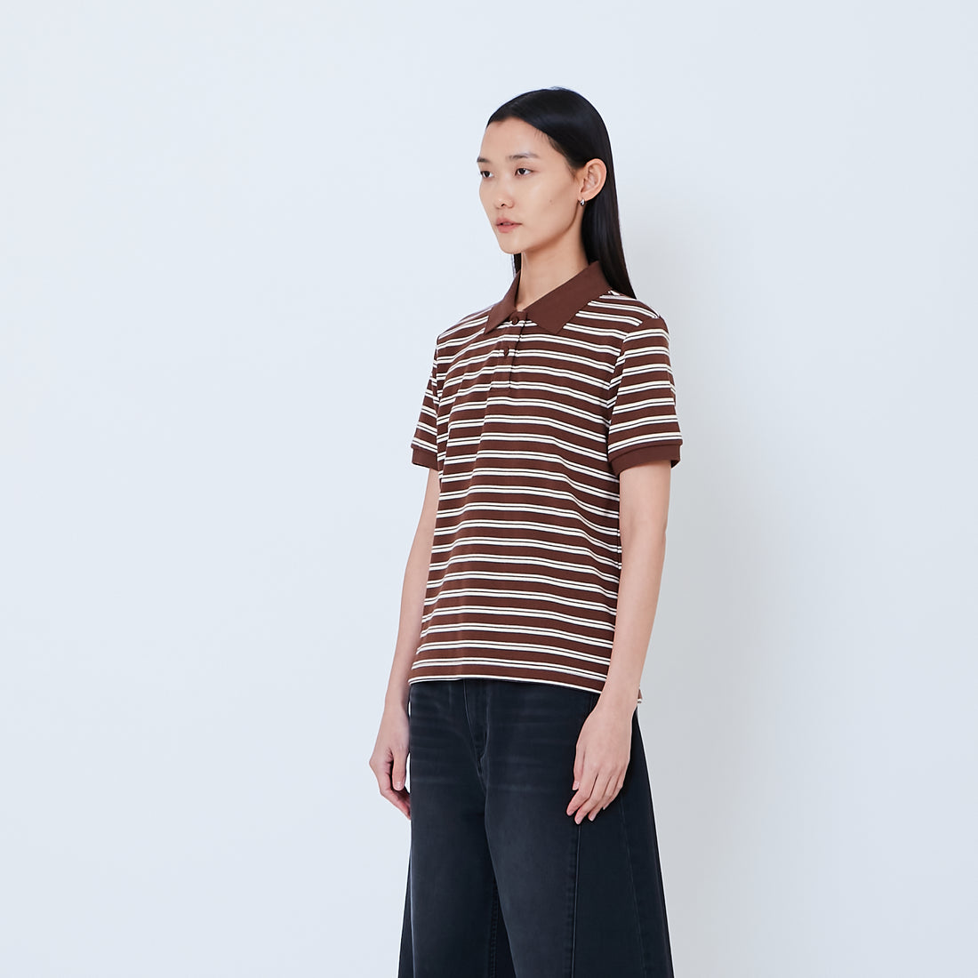 Women Striped Polo Top - Brown - SW2603071A
